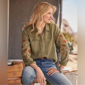 Sundance Green Embroidered Button-Up Shirt NWT
